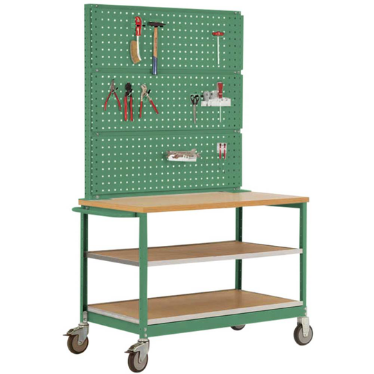 Mobil arbetsbänk modell 3 med oljad Multiplex-täckplatta 30 mm BxDxH 1135 x 590 x 810 mm Manuflex MW2011.6011