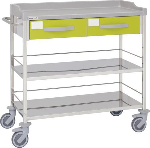 Multifunktionell sjukhusvagn med 3 hyllplan - 2 lådor - 100 cm bred