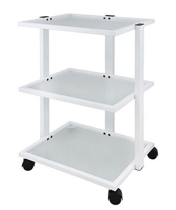 Elegant vagn med vitlackerad stålram med 3 hyllor av glas - FACILE