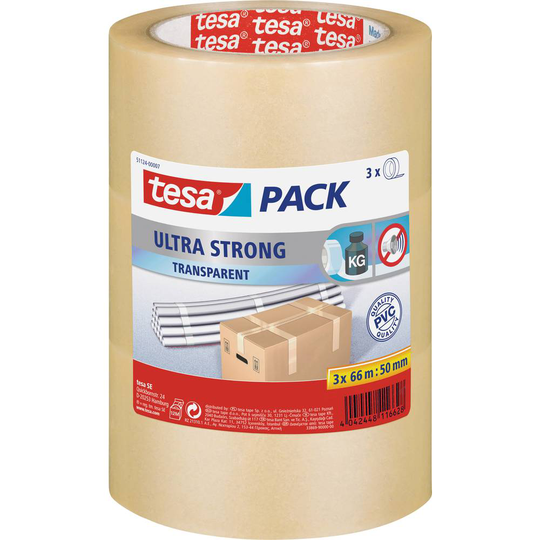 tesa ULTRA STRONG 51124-00007-01 Packtejp tesapack® Transparent (L x B) 66 m x 50 mm 3 st