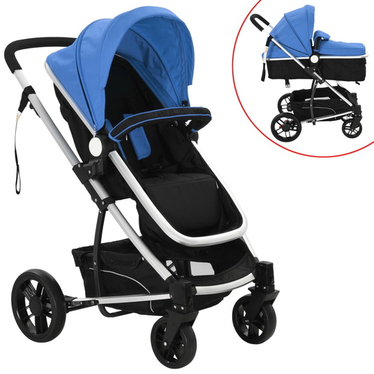 vidaXL 2-i-1 sitt-/liggvagn aluminium blå och svart