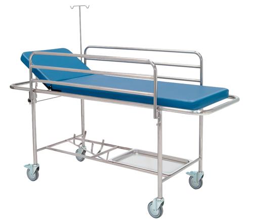 Transportvagn med sidogrindar, droppställ och syrgasbehållare - 205x68 cm