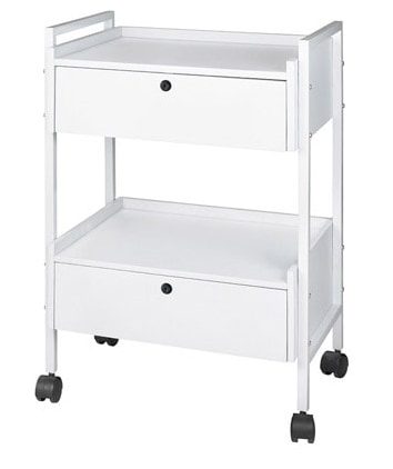 Vagn med vitlackerad stålram - 2 hyllplan och 2 lådor - EASY +