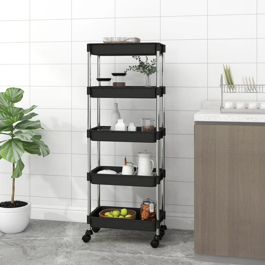 vidaXL Rullvagn 5 våningar svart 40x22x116 cm järn och ABS