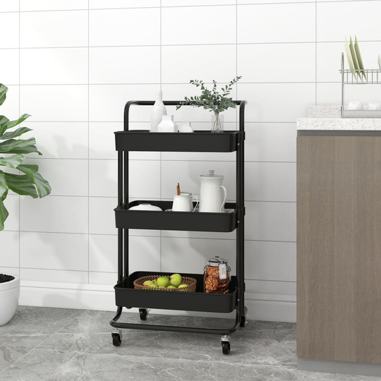 vidaXL Rullvagn 3 våningar svart 42x25x83,5 cm järn och ABS