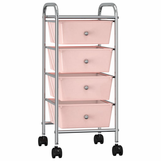Förvaringsvagn 4 lådor rosa plast