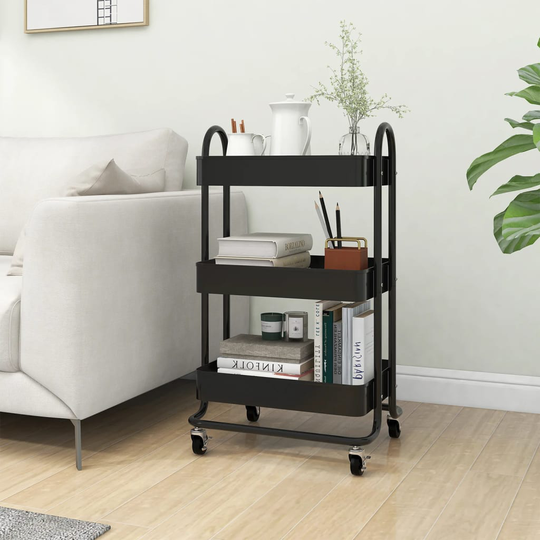 vidaXL Rullvagn 3 våningar svart 43x34x79 cm stål