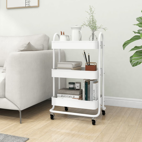 vidaXL Rullvagn 3 våningar vit 43x34x79 cm stål