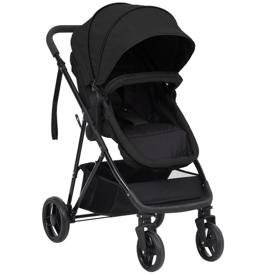 vidaXL Barnvagn 2-i-1 antracit och svart stål