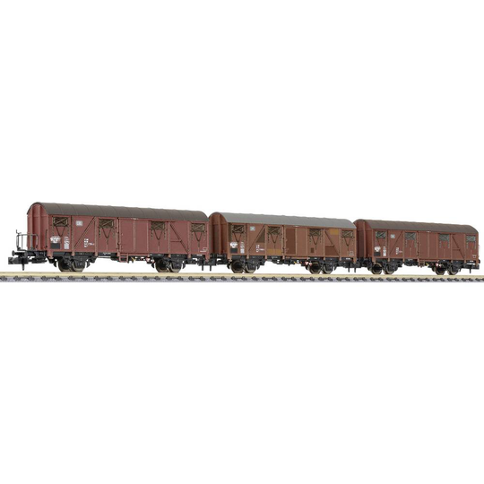 Liliput L260155 N 3-delad sats täckta godsvagnar GBS 253 från DB