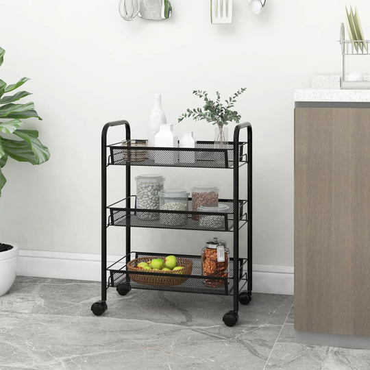vidaXL Rullvagn 3 våningar svart 46x26x64 cm järn